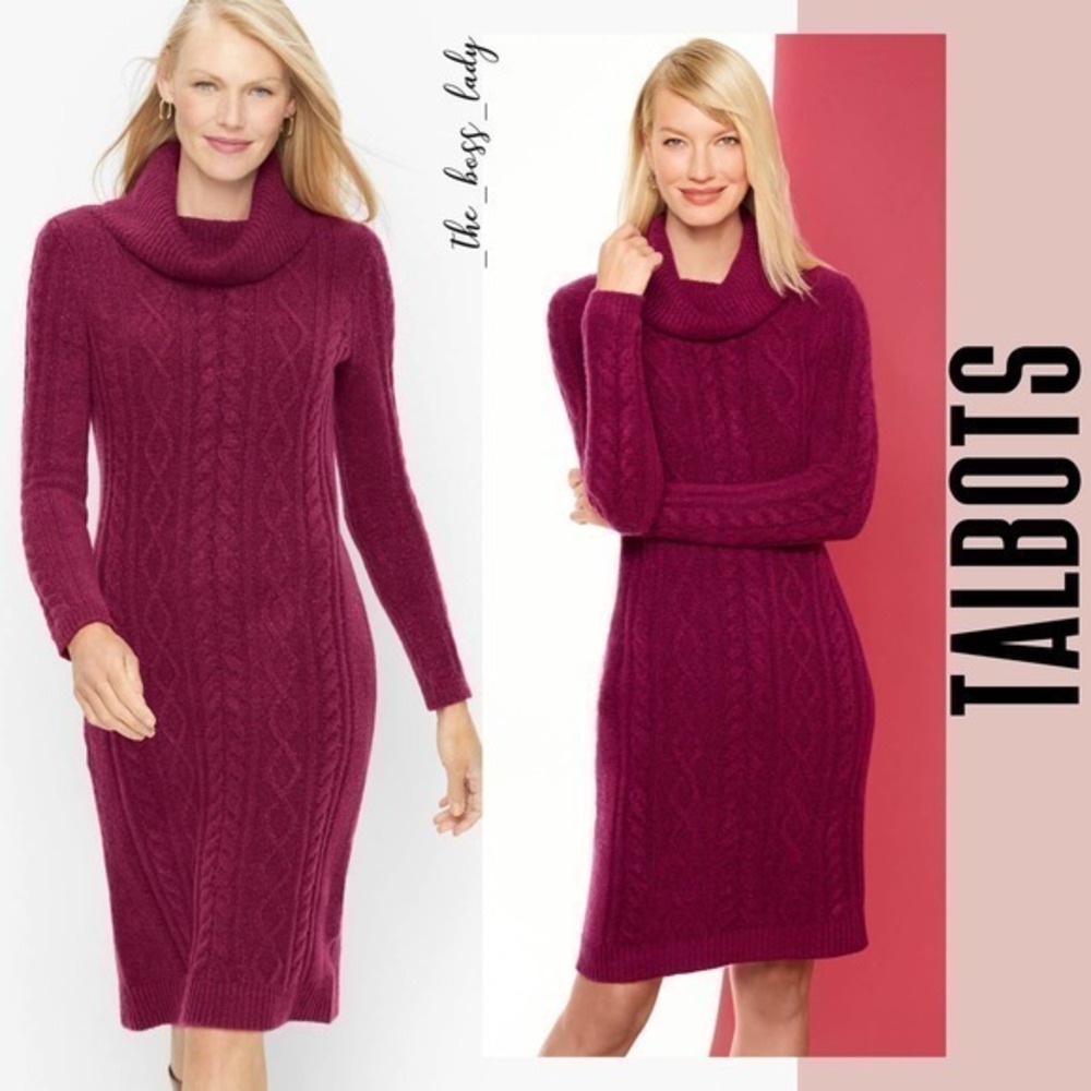 Talbots sweaters dress cable cowlneck Red stretchy